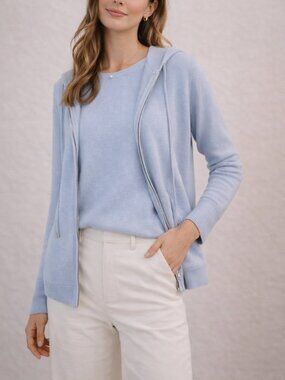 St. John Light Blue Knit Sweater Set Hooded Cardigan & Shell M